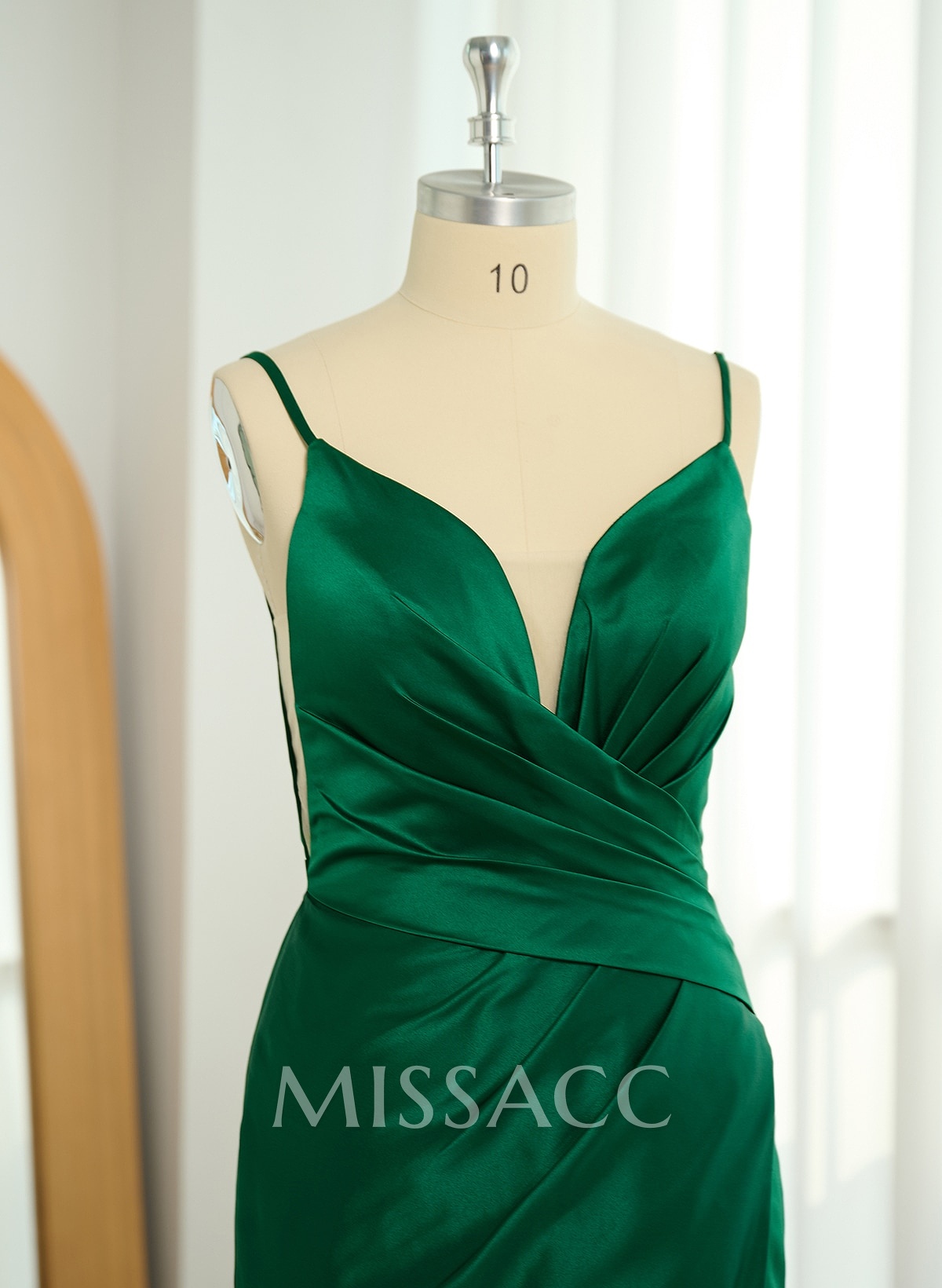 Simple V-Neck Spaghetti Straps Satin Bridesmaid Dresses With High Split