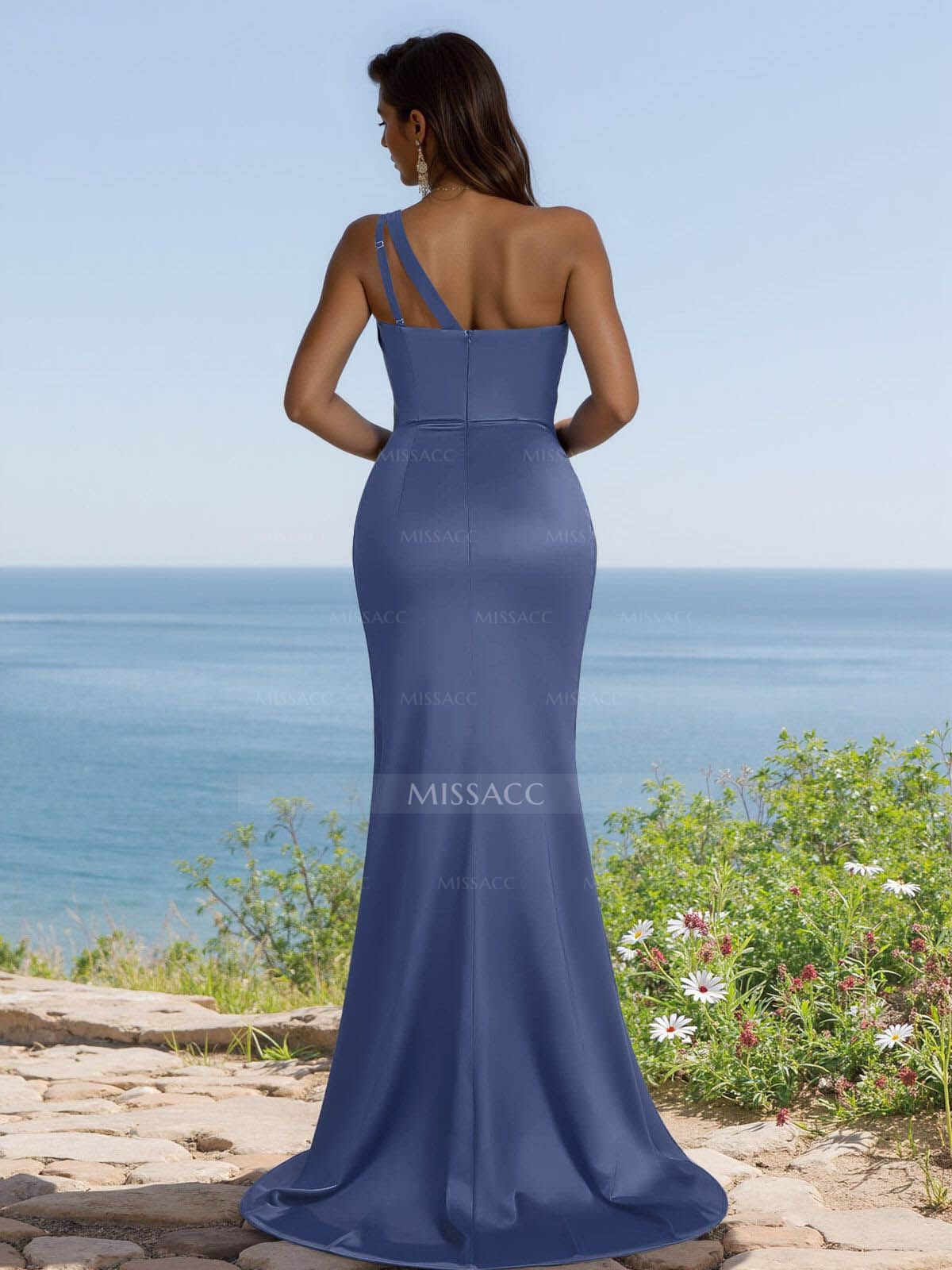 Flattering One-Shoulder Spaghetti Straps Fit And Flare Bridesmaid Dresses With Ruched Flattering One-Shoulder Spaghetti Straps Fit And Flare Bridesmaid Dresses With Ruched