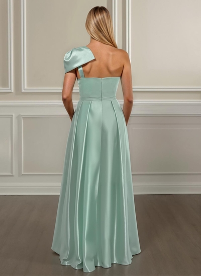 Ruched A-Line One-Shoulder Satin Bridesmaid Dresses With Bow(s)