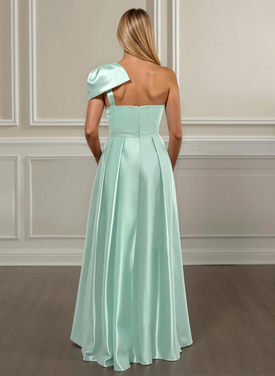 Ruched A-Line One-Shoulder Satin Bridesmaid Dresses With Bow(s)