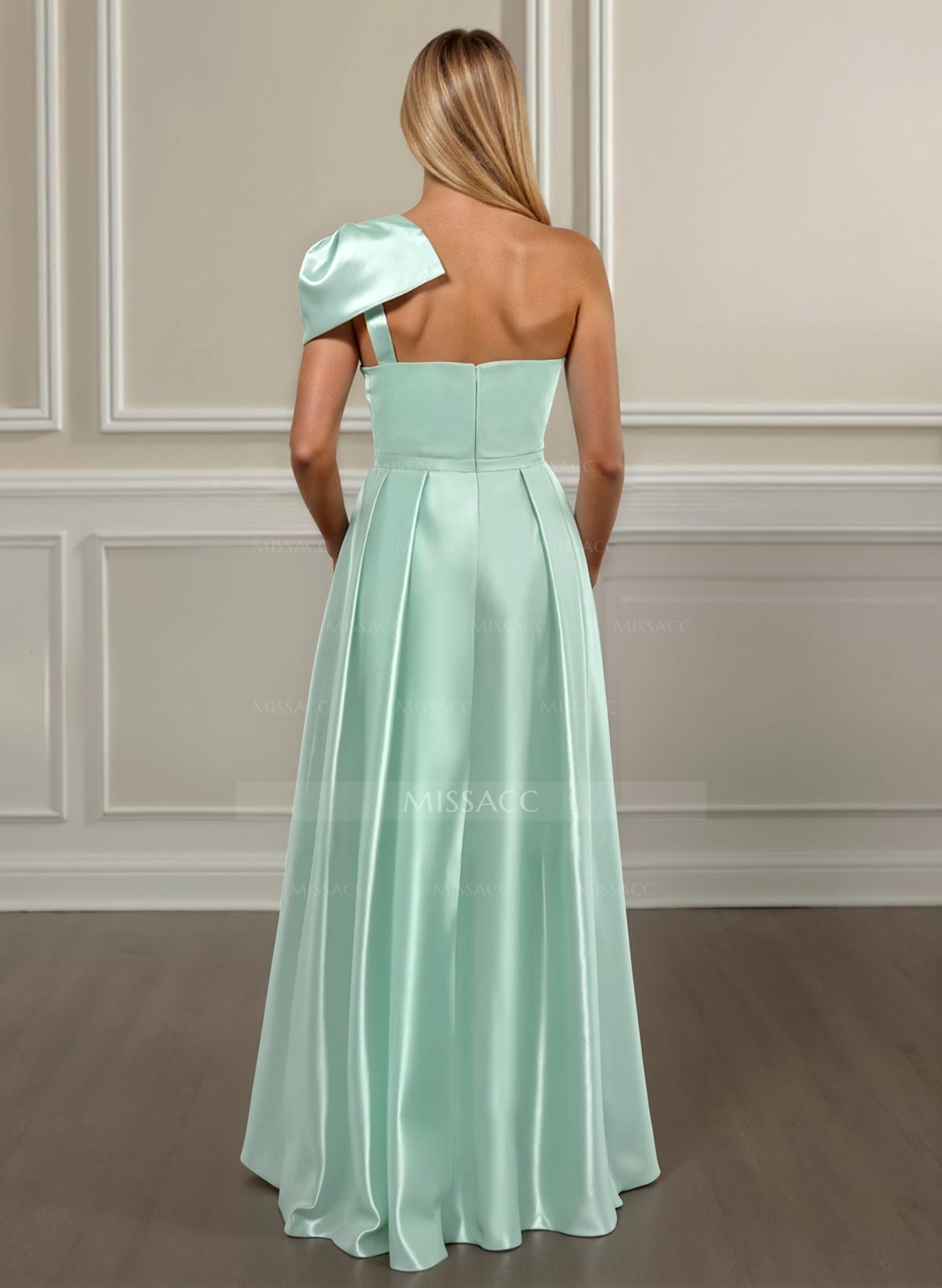 Ruched A-Line One-Shoulder Satin Bridesmaid Dresses With Bow(s)
