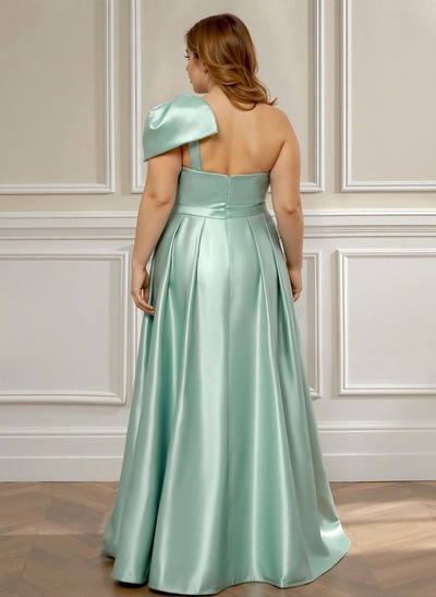 Ruched A-Line One-Shoulder Satin Bridesmaid Dresses With Bow(s)