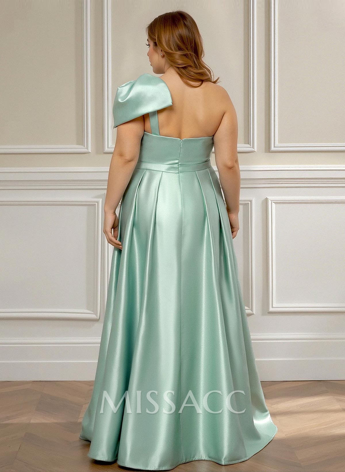 Ruched A-Line One-Shoulder Satin Bridesmaid Dresses With Bow(s)