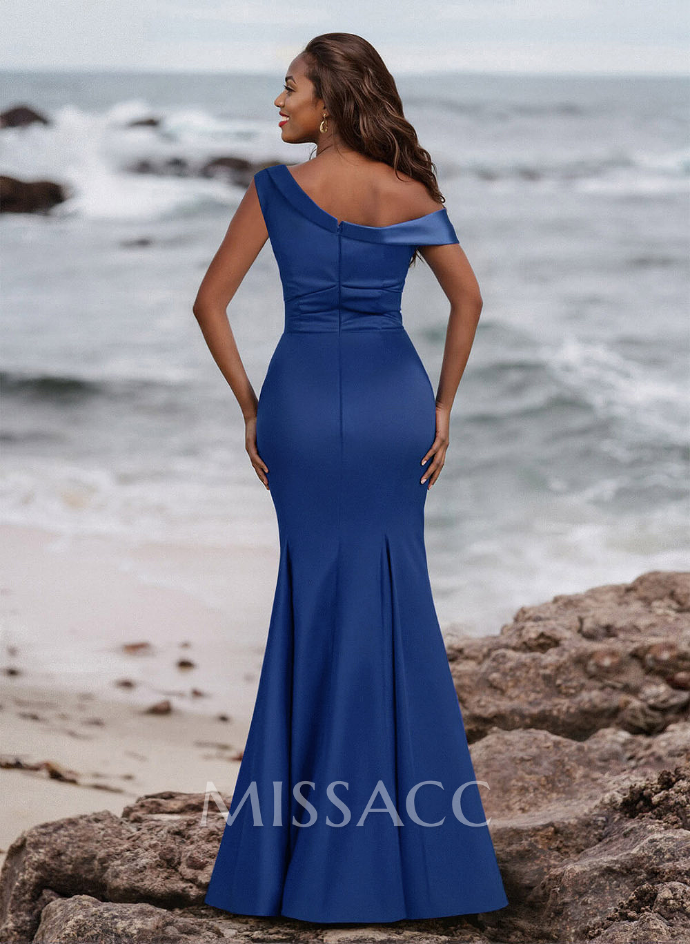 Elegant Asymmetrical Cap Straps Fit And Flare Acetate Satin Bridesmaid Dresses Elegant Asymmetrical Cap Straps Fit And Flare Acetate Satin Bridesmaid Dresses