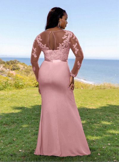 Fit And Flare Illusion Neck Long Sleeves Bridesmaid Dresses With Back Hole