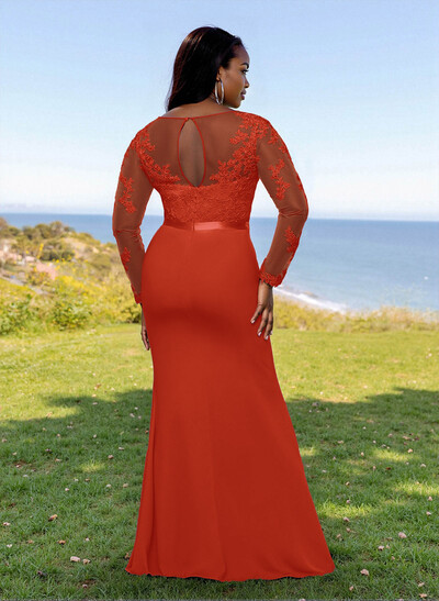 Fit And Flare Illusion Neck Long Sleeves Bridesmaid Dresses With Back Hole