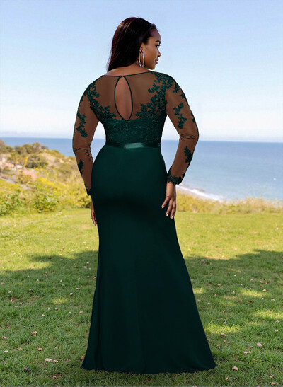 Fit And Flare Illusion Neck Long Sleeves Bridesmaid Dresses With Back Hole