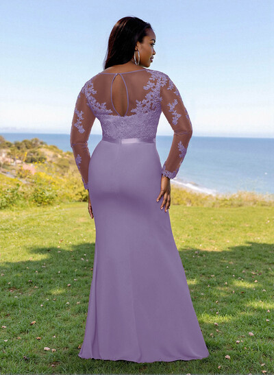 Fit And Flare Illusion Neck Long Sleeves Bridesmaid Dresses With Back Hole
