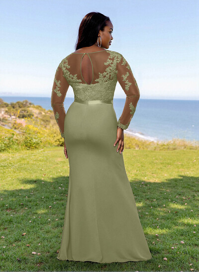Fit And Flare Illusion Neck Long Sleeves Bridesmaid Dresses With Back Hole