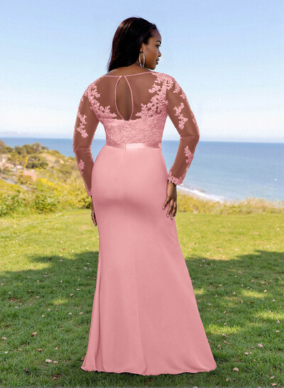 Fit And Flare Illusion Neck Long Sleeves Bridesmaid Dresses With Back Hole