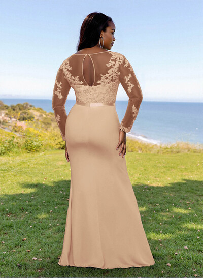 Fit And Flare Illusion Neck Long Sleeves Bridesmaid Dresses With Back Hole