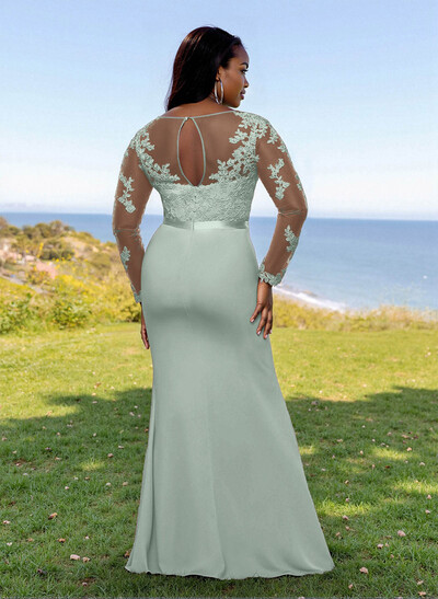Fit And Flare Illusion Neck Long Sleeves Bridesmaid Dresses With Back Hole