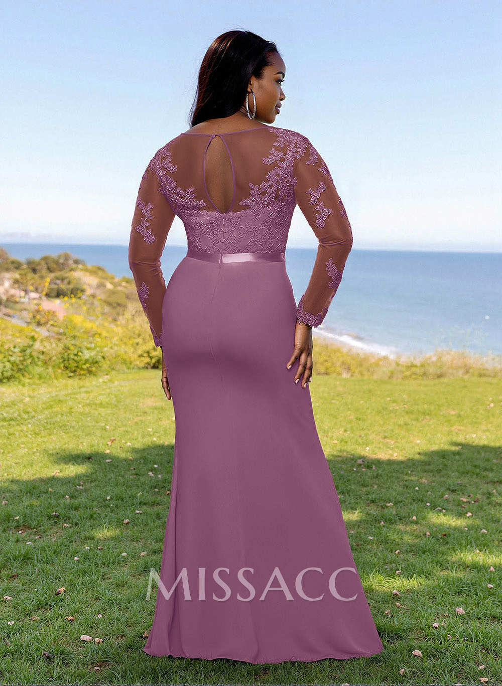Fit And Flare Illusion Neck Long Sleeves Bridesmaid Dresses With Back Hole Fit And Flare Illusion Neck Long Sleeves Bridesmaid Dresses With Back Hole