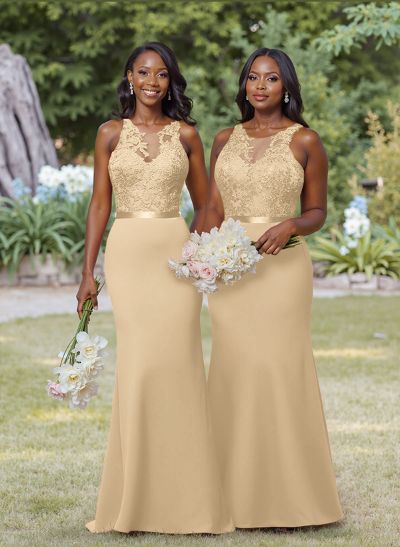 Exquisite Illusion Neck Cutout On The Back Chiffon Bridesmaid Dresses With Lace