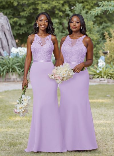 Exquisite Illusion Neck Cutout On The Back Chiffon Bridesmaid Dresses With Lace