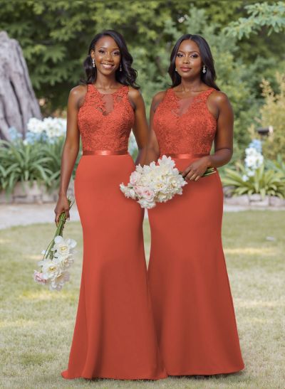 Exquisite Illusion Neck Cutout On The Back Elastic Satin Bridesmaid Dresses With Lace