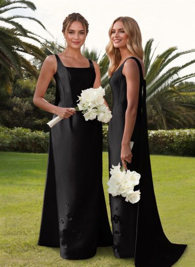 Unique Square Neckline Satin Bridesmaid Dresses With 3D Floral