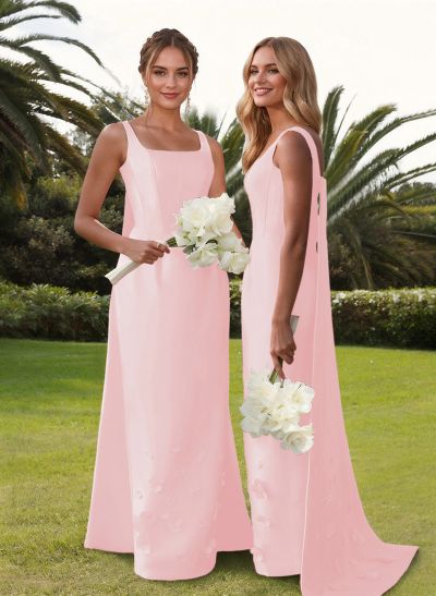 Unique Square Neckline Satin Bridesmaid Dresses With 3D Floral