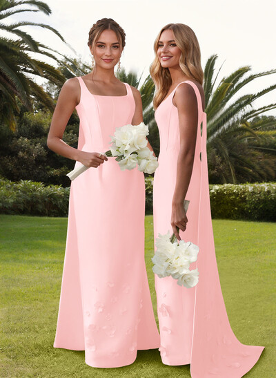 Unique Square Neckline Satin Bridesmaid Dresses With 3D Floral