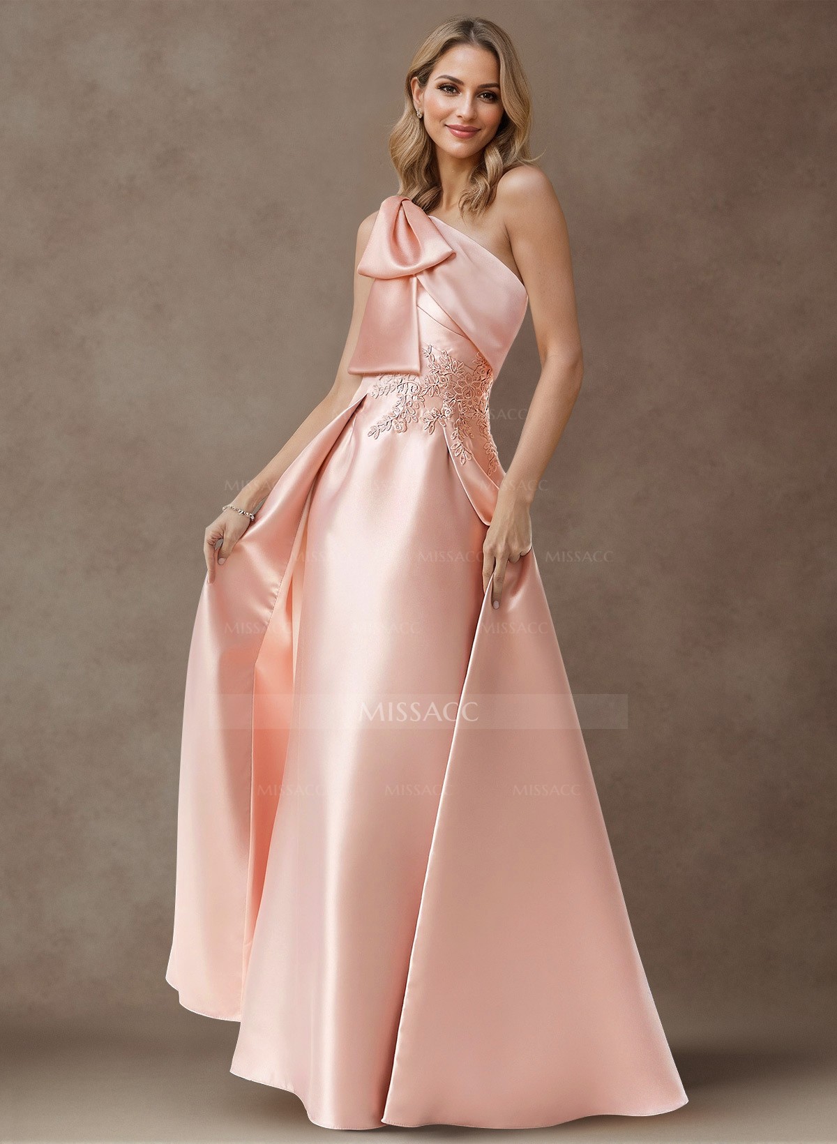 Exquisite Bow Accented One-Shoulder Evening Dresses With Overskirt