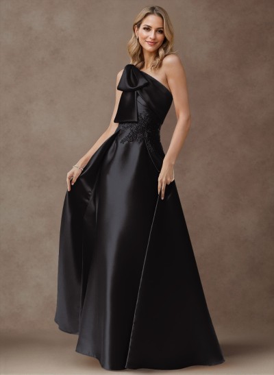 Exquisite Bow Accented One-Shoulder Evening Dresses With Overskirt