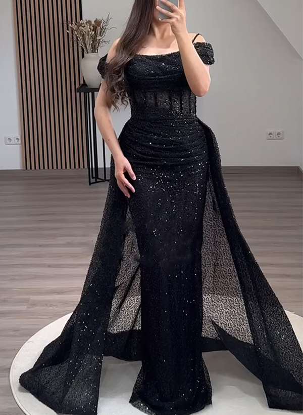 Sheath/Column Off-The-Shoulder Sleeveless Sequined Evening Dresses