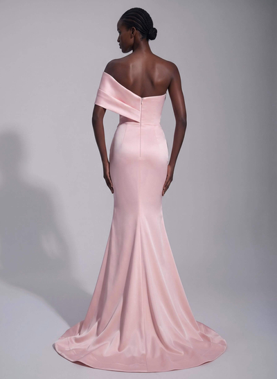 Trumpet/Mermaid Asymmetrical Sleeveless Matte Satin Prom Dresses With Split Front