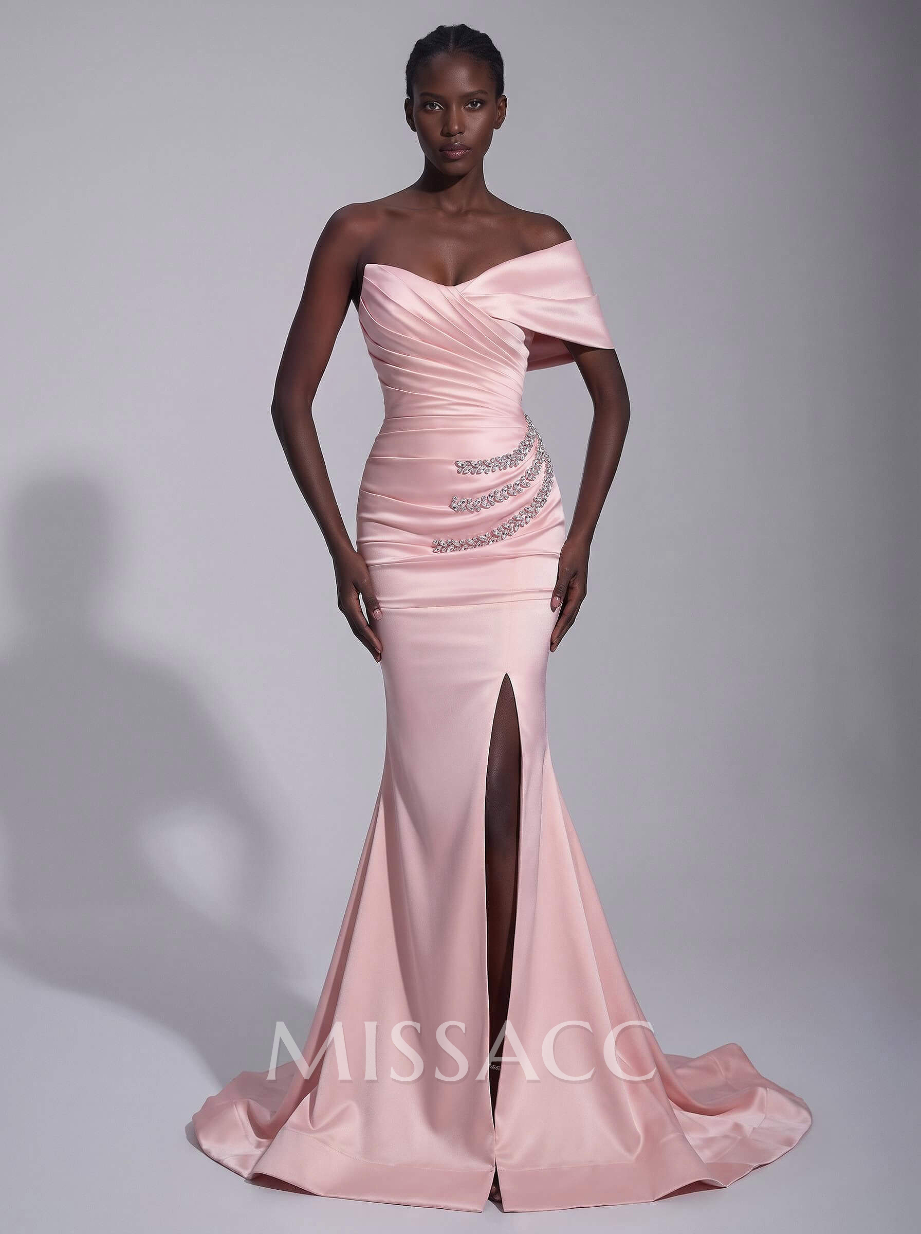 Trumpet/Mermaid Asymmetrical Sleeveless Sweep Train Matte Satin Evening Dresses With Split Front Trumpet/Mermaid Asymmetrical Sleeveless Sweep Train Matte Satin Evening Dresses With Split Front