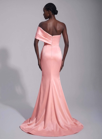 Trumpet/Mermaid Asymmetrical Sleeveless Sweep Train Matte Satin Evening Dresses With Split Front