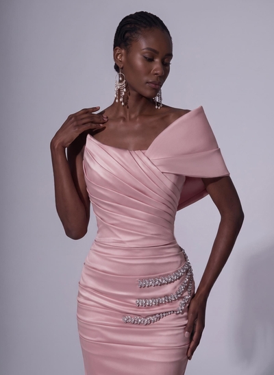 Trumpet/Mermaid Asymmetrical Sleeveless Sweep Train Matte Satin Evening Dresses With Split Front