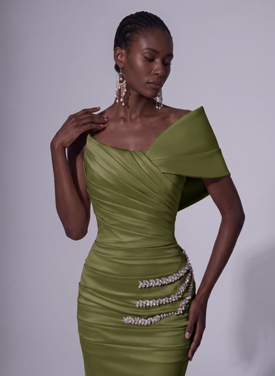 Trumpet/Mermaid Asymmetrical Sleeveless Sweep Train Matte Satin Evening Dresses With Split Front