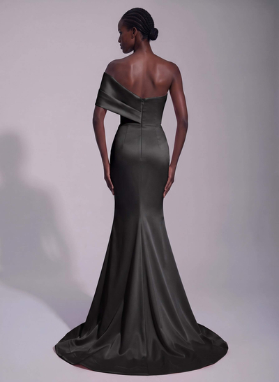 Trumpet/Mermaid Asymmetrical Sleeveless Sweep Train Matte Satin Evening Dresses With Split Front