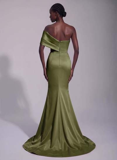 Trumpet/Mermaid Asymmetrical Sleeveless Sweep Train Matte Satin Evening Dresses With Split Front