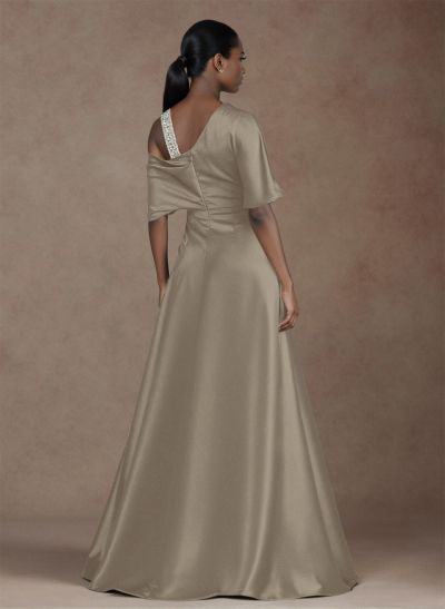Unique Two Tone Asymmetrical Overskirt Crepe Satin Evening Dresses With Rhinestone