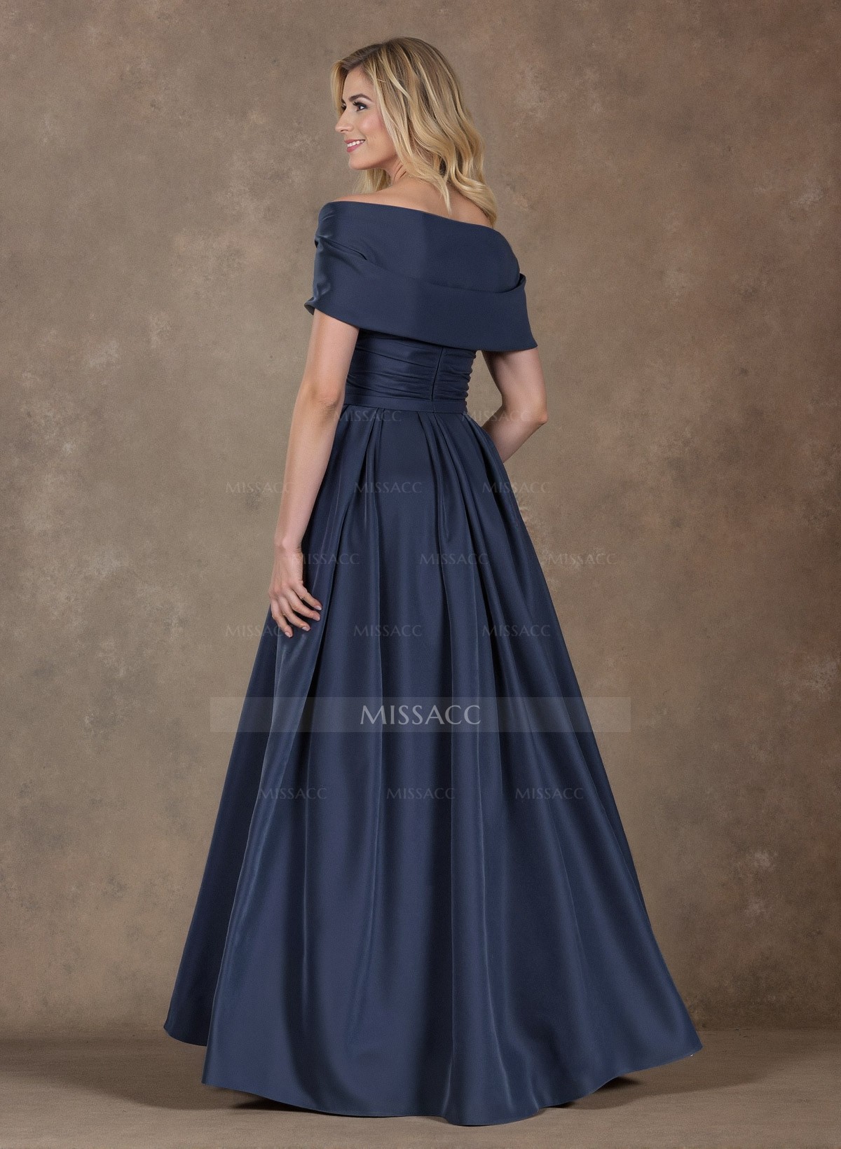 Modest A-Line Wrap Off Shoulder Sleeveless Satin Evening Dresses With 3D Floral