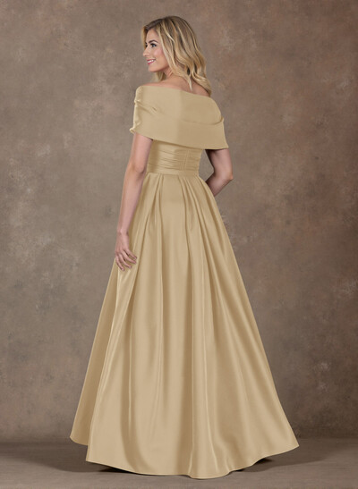 Modest A-Line Wrap Off Shoulder Sleeveless Satin Evening Dresses With 3D Floral