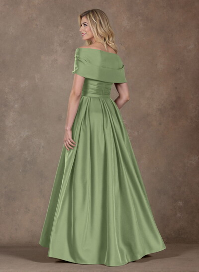Modest A-Line Wrap Off Shoulder Sleeveless Satin Evening Dresses With 3D Floral