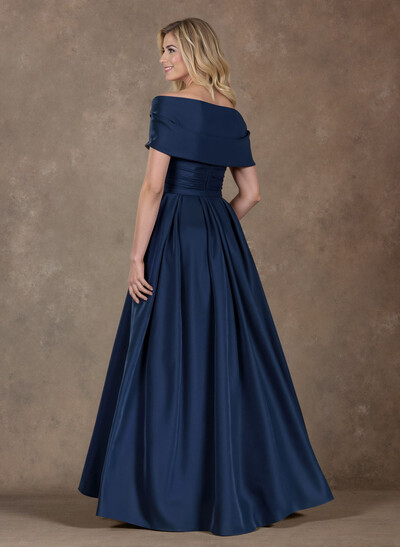 Modest A-Line Wrap Off Shoulder Sleeveless Satin Evening Dresses With 3D Floral