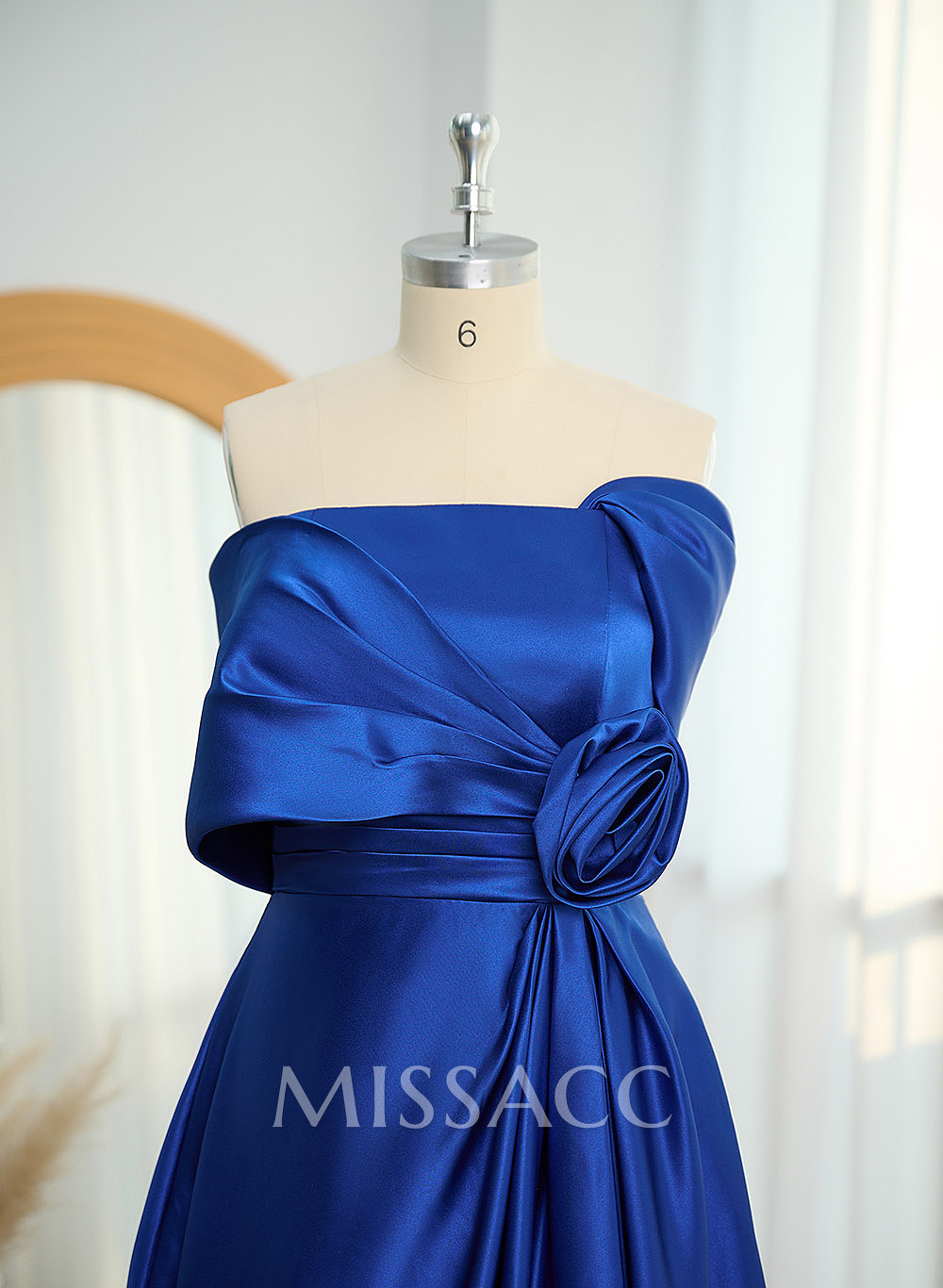 Modest A-Line Wrap Off Shoulder Sleeveless Satin Evening Dresses With 3D Floral Modest A-Line Wrap Off Shoulder Sleeveless Satin Evening Dresses With 3D Floral
