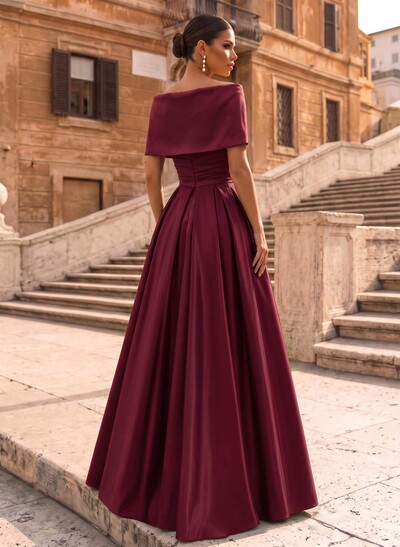 Modest A-Line Wrap Off Shoulder Sleeveless Satin Evening Dresses With 3D Floral
