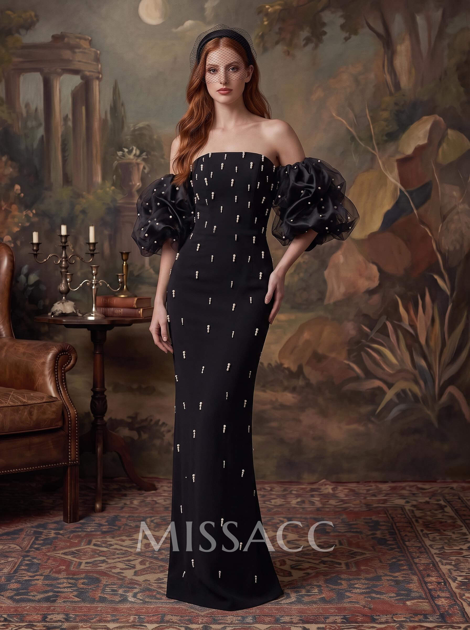 Sheath/Column Detachable Sleeves Satin Evening Dresses With Beading