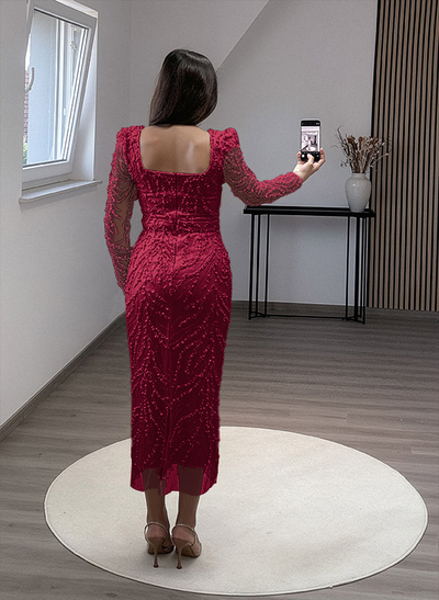 Sheath/Column Square Neckline Long Sleeves Evening Dresses With Beading Sheath/Column Square Neckline Long Sleeves Evening Dresses With Beading