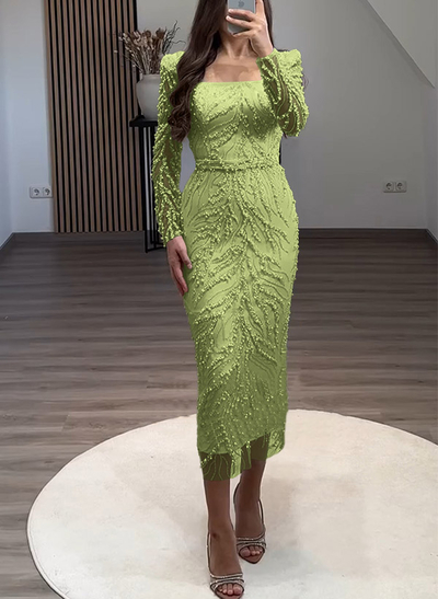 Sheath/Column Square Neckline Long Sleeves Evening Dresses With Beading Sheath/Column Square Neckline Long Sleeves Evening Dresses With Beading
