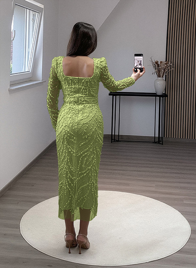 Sheath/Column Square Neckline Long Sleeves Evening Dresses With Beading Sheath/Column Square Neckline Long Sleeves Evening Dresses With Beading