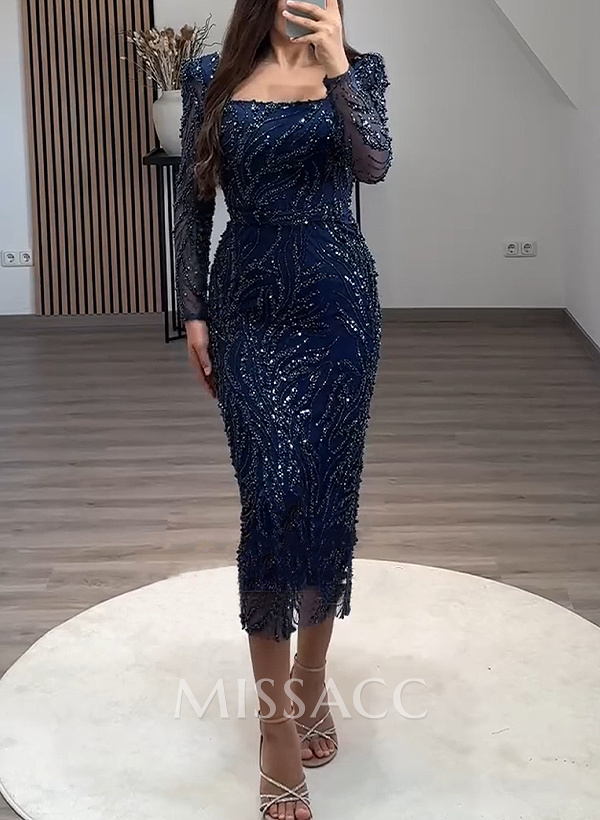Sheath/Column Square Neckline Long Sleeves Sequined Evening Dresses Sheath/Column Square Neckline Long Sleeves Sequined Evening Dresses
