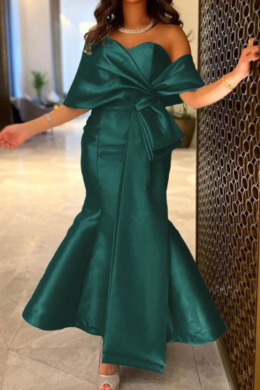 Trumpet/Mermaid Off-The-Shoulder Ankle-Length Satin Evening Dresses With Bow(s)