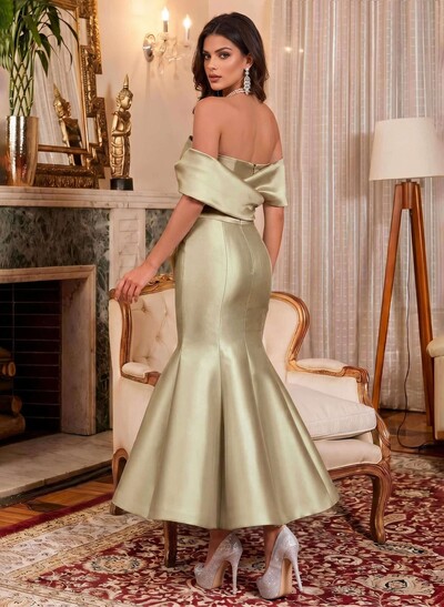 Trumpet/Mermaid Off-The-Shoulder Ankle-Length Satin Evening Dresses With Bow(s)