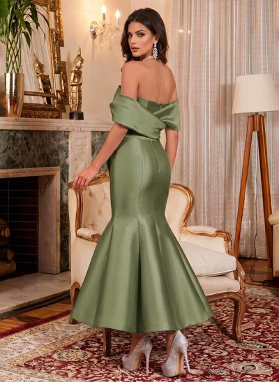 Trumpet/Mermaid Off-The-Shoulder Ankle-Length Satin Evening Dresses With Bow(s)