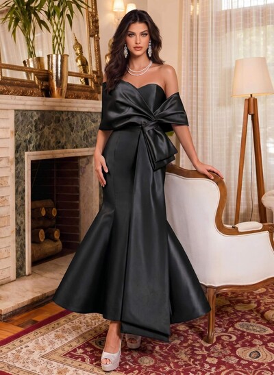 Trumpet/Mermaid Off-The-Shoulder Ankle-Length Satin Evening Dresses With Bow(s)