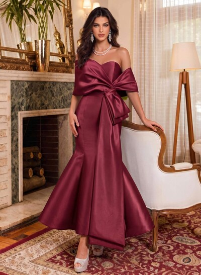 Trumpet/Mermaid Off-The-Shoulder Ankle-Length Satin Evening Dresses With Bow(s)